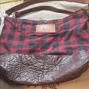 Stylish Checkered Shoulder Bag in Red and Brown